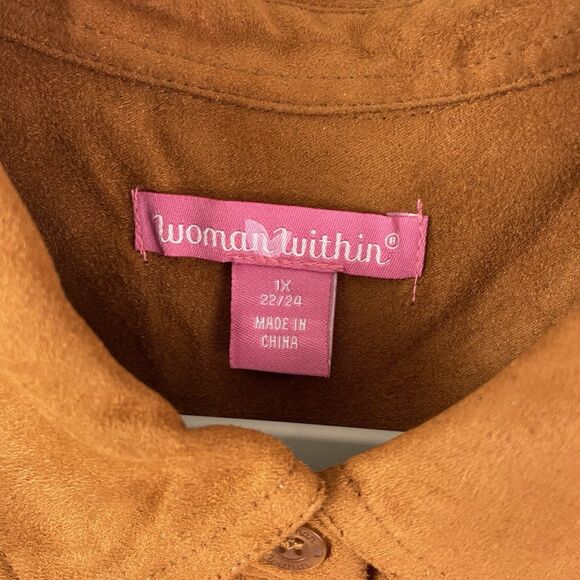 Woman Within Shirt 1X Faux Suede Button Up Shirt Long Sleeve Collared Ru… - Picture 2 of 8